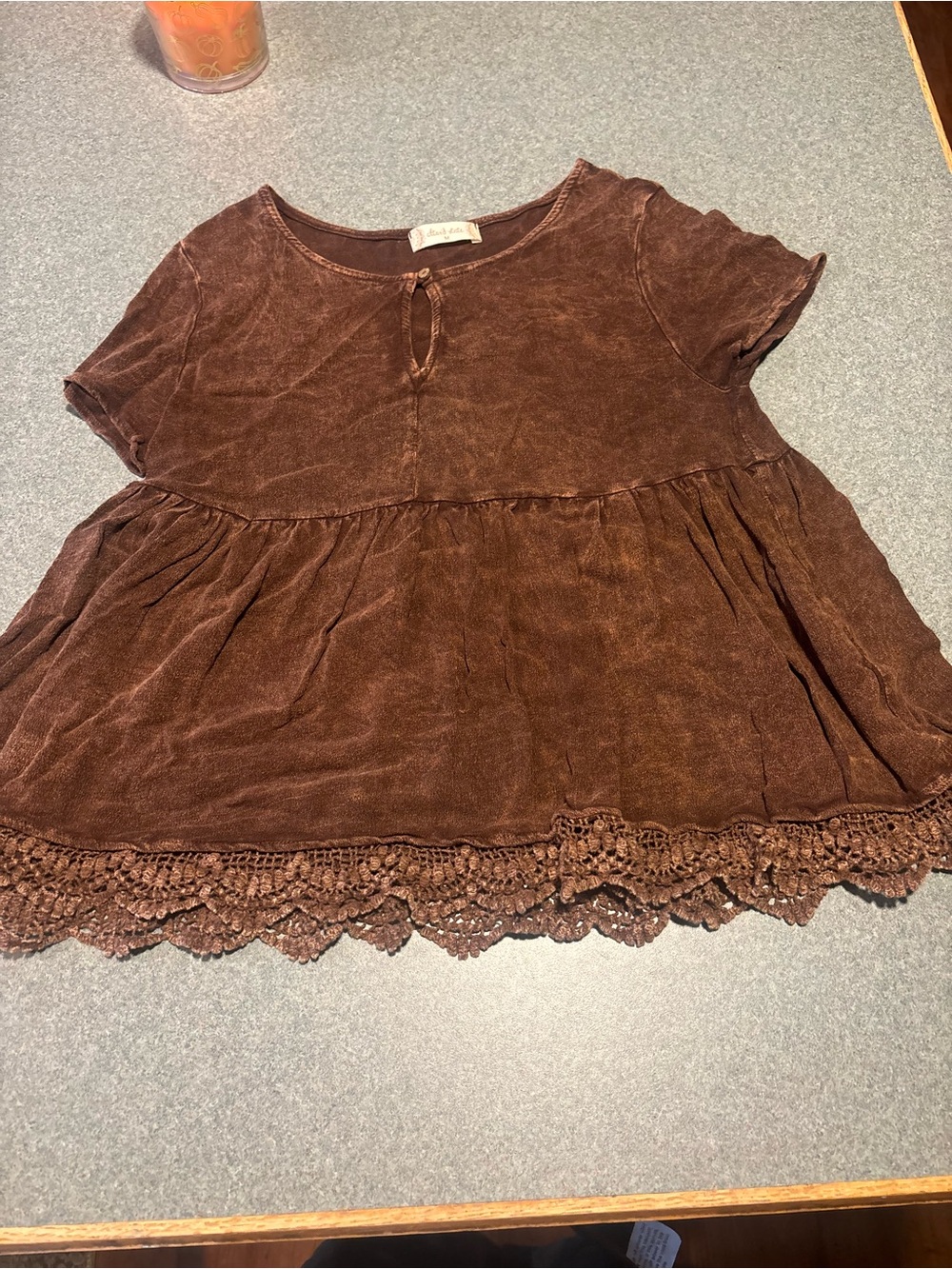 Altar'd State Brown Lace-Hem Peplum Top